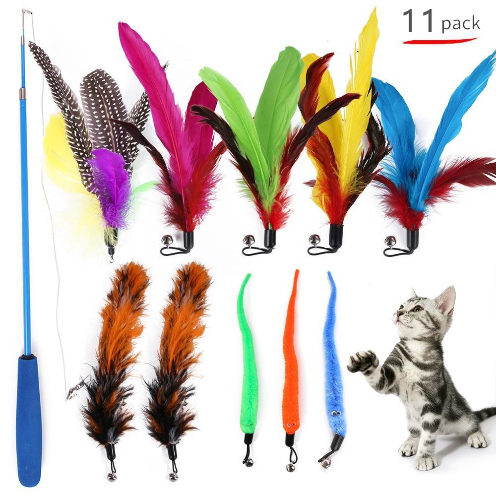 Cat-Fit Feather Wand | 11 pcs Toy Set - PetsLoveSurprises
