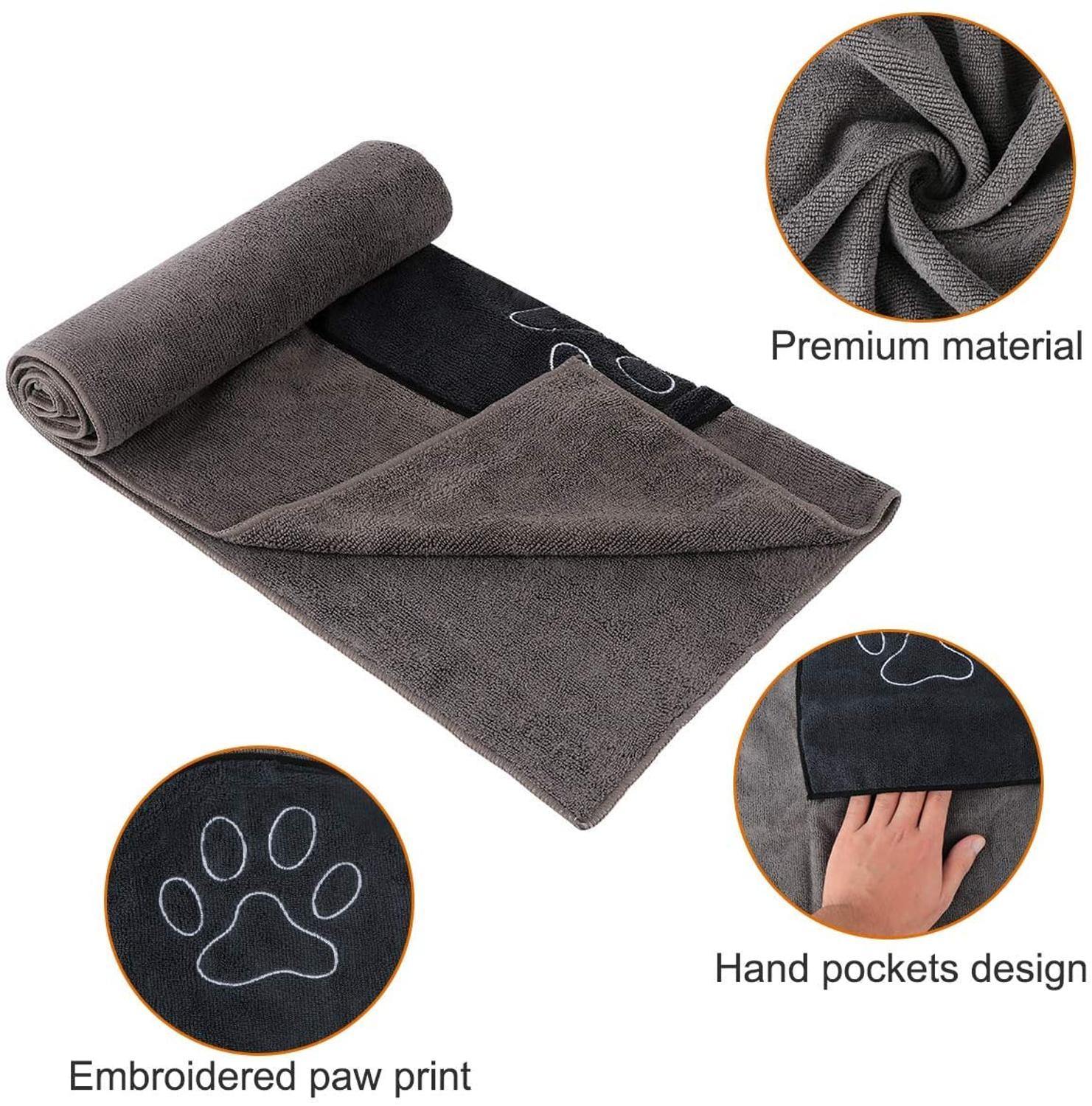 Pet Towel with Hands Pocket | Ultra-absorbent - Pet Towel with Hands Pocket | Ultra-absorbent - PetsLoveSurprises